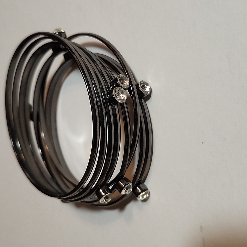 Gun Metal & Rhinestone 8 Bangle Set - Picture 2 of 2
